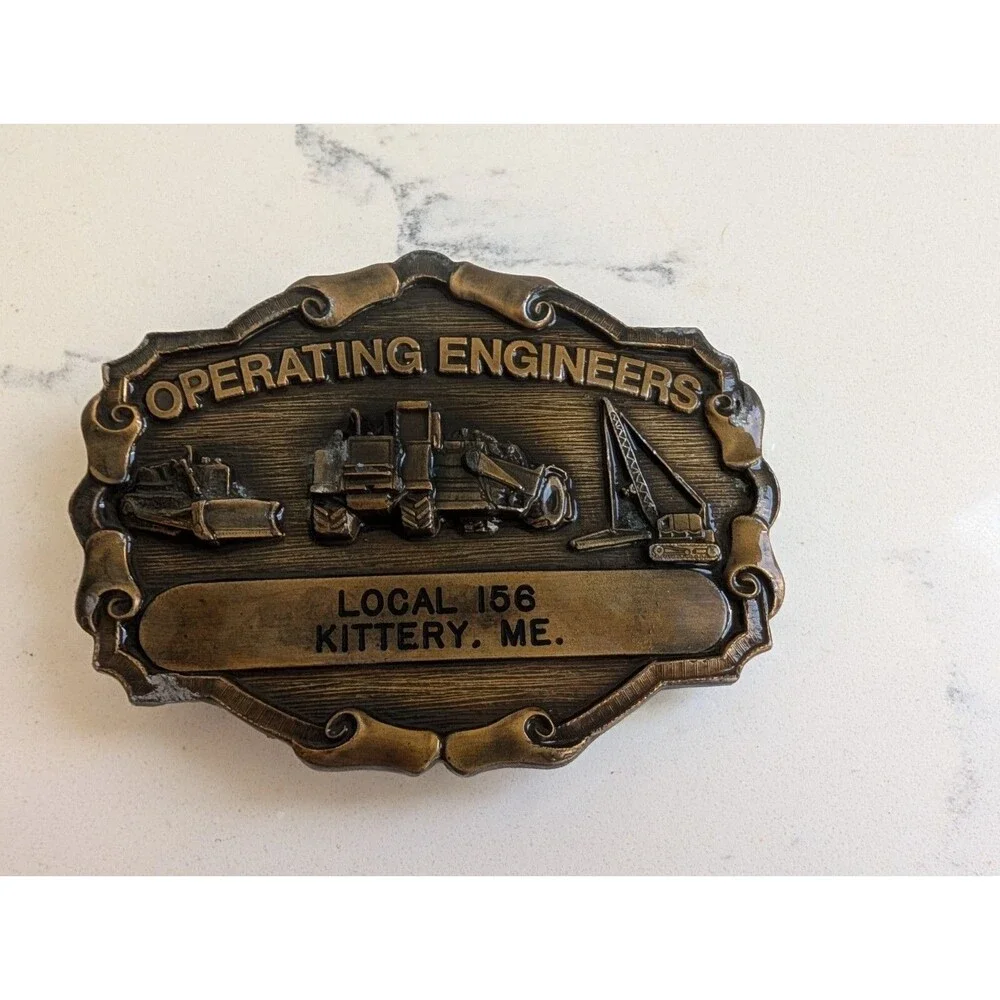 Vintage Union Belt Buckle Brass Operating Engineers Local 156 Kittery Maine